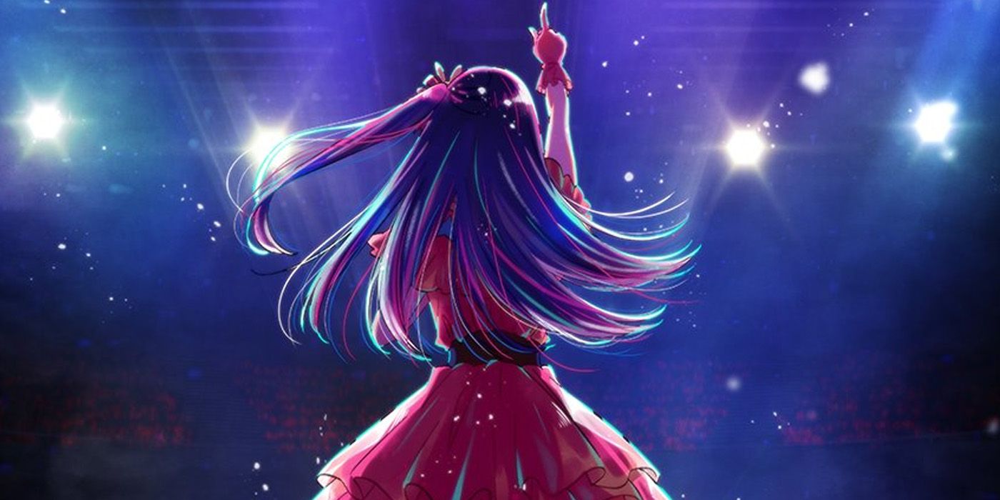 Back view of Ai Hoshino singing from the anime Oshi no Koi