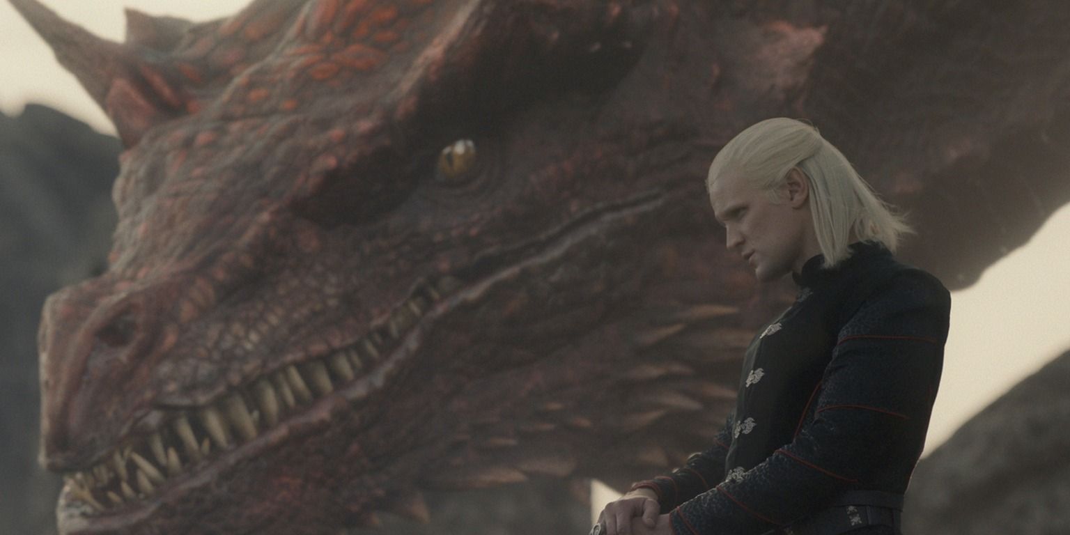 Daemon Targaryen with Caraxes behind him - House of the Dragon