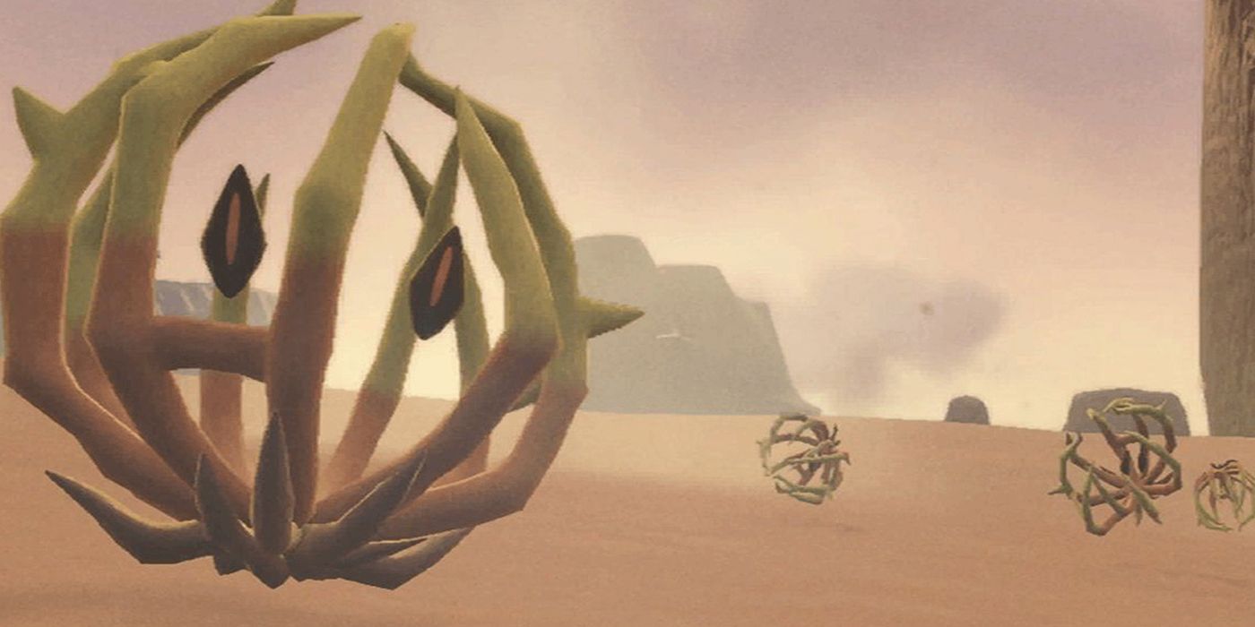 A wild Bramblin in the desert in Pokemon Scarlet and Violet