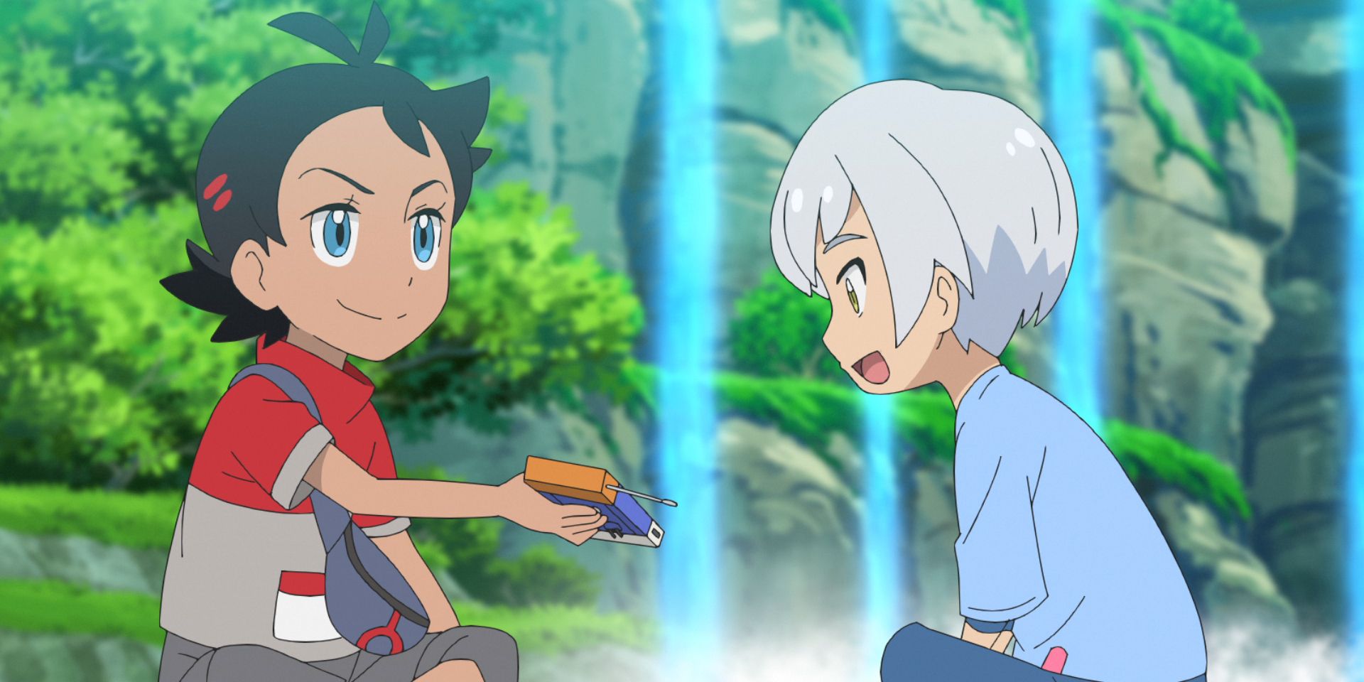 A young Goh with his friend Horace in Pokemon Journeys anime