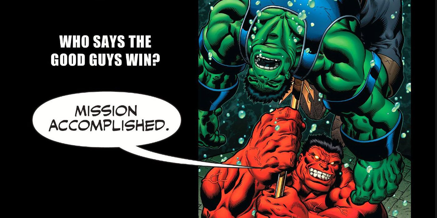Red Hulk stabs Hulk with an Atlantis trident