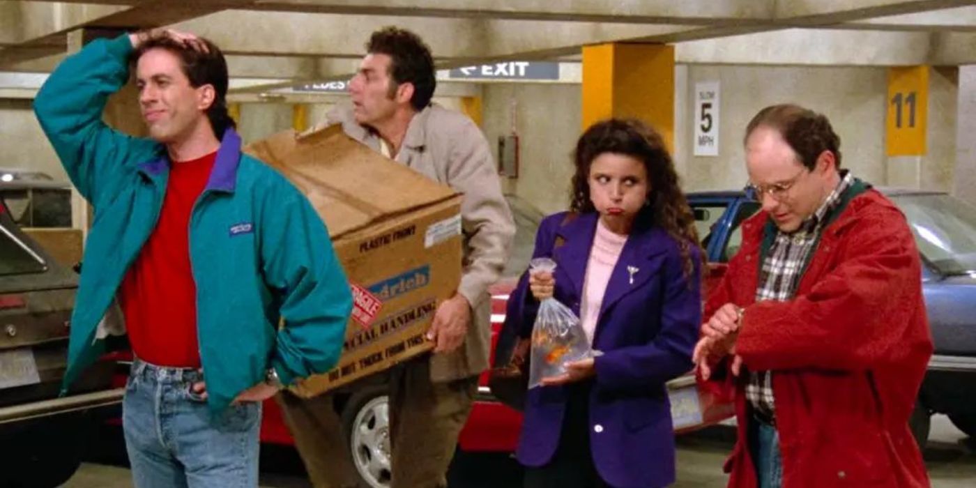 Jerry and friends are lost in the parking garage in Seinfeld