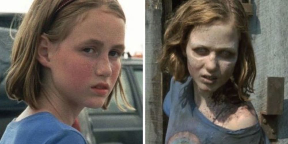 A split image of Sophia Peletier as a normal child and as a walker in The Walking Dead