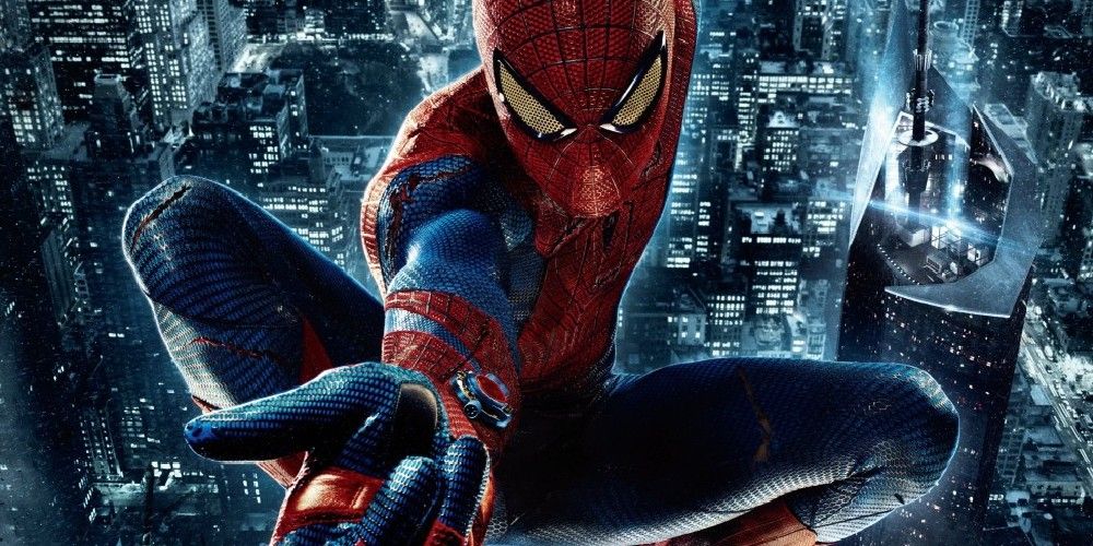 Spider-Man swings over New York in The Amazing Spider-Man.