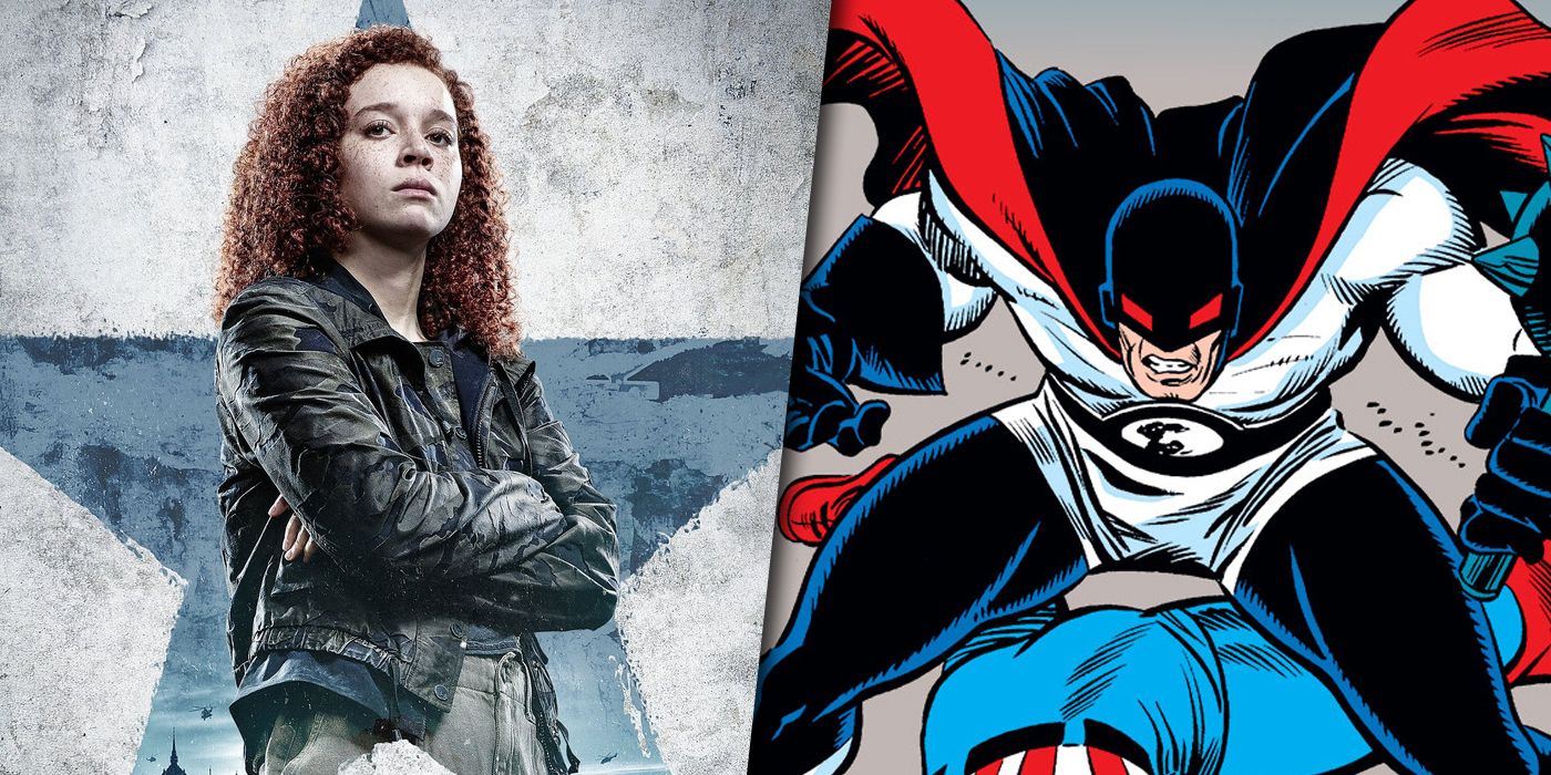 Split image of Flag-Smasher from the MCU and the comics