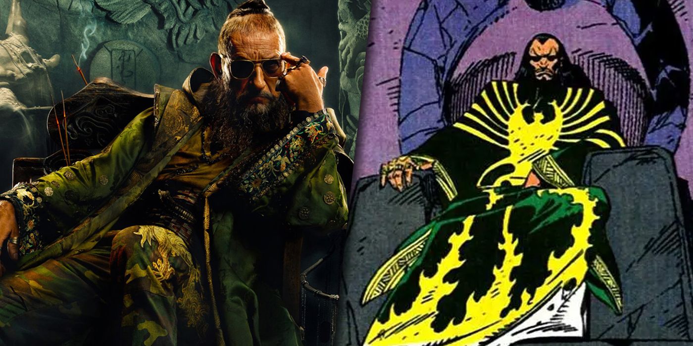 Split image of Mandarin from the MCU and the comics