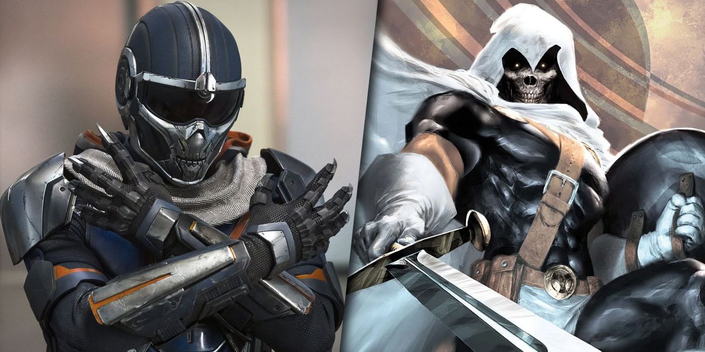 Split image of Taskmaster from the MCU and the comics