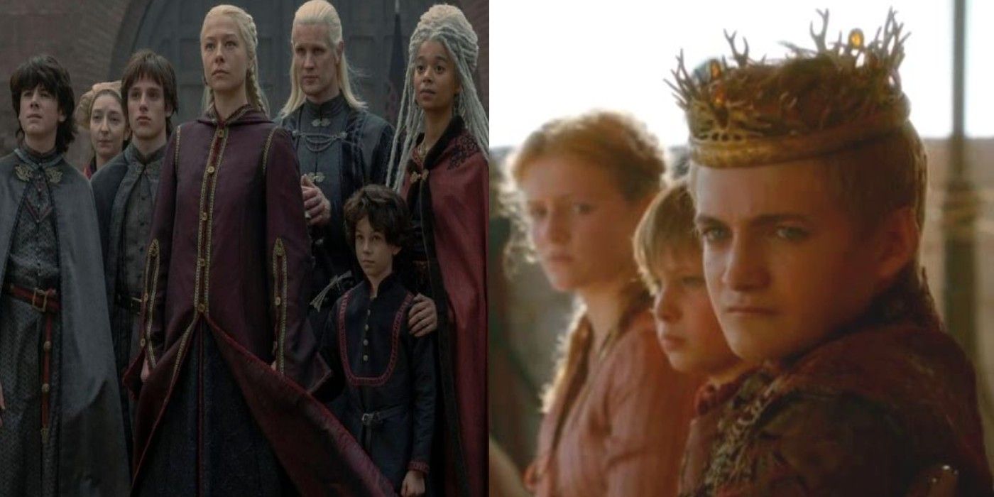 A split image of the Velaryon children in HotD and the Baratheon children in GoT.