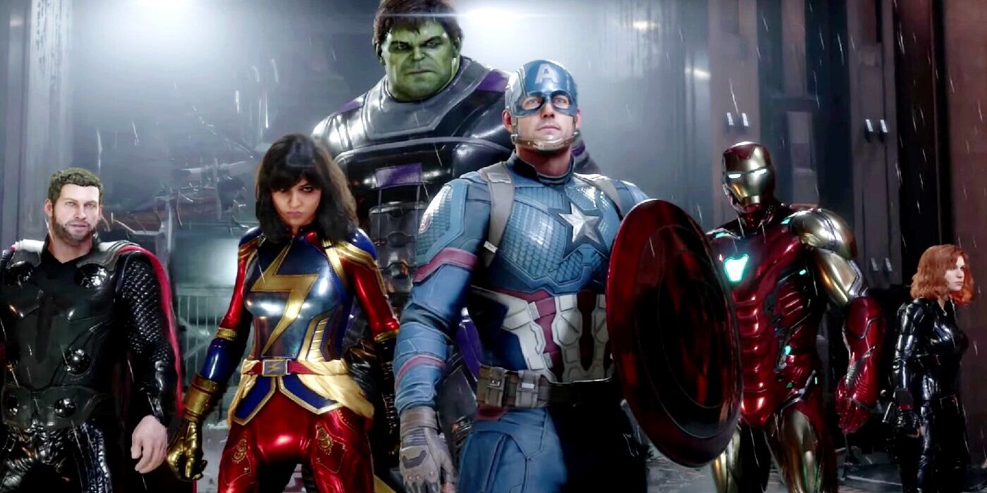 Captain America and the other Avengers facing off against Thanos
