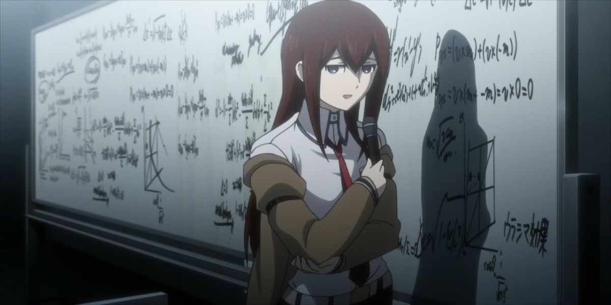 Makise gets lost in scientific equations in Steins;Gate
