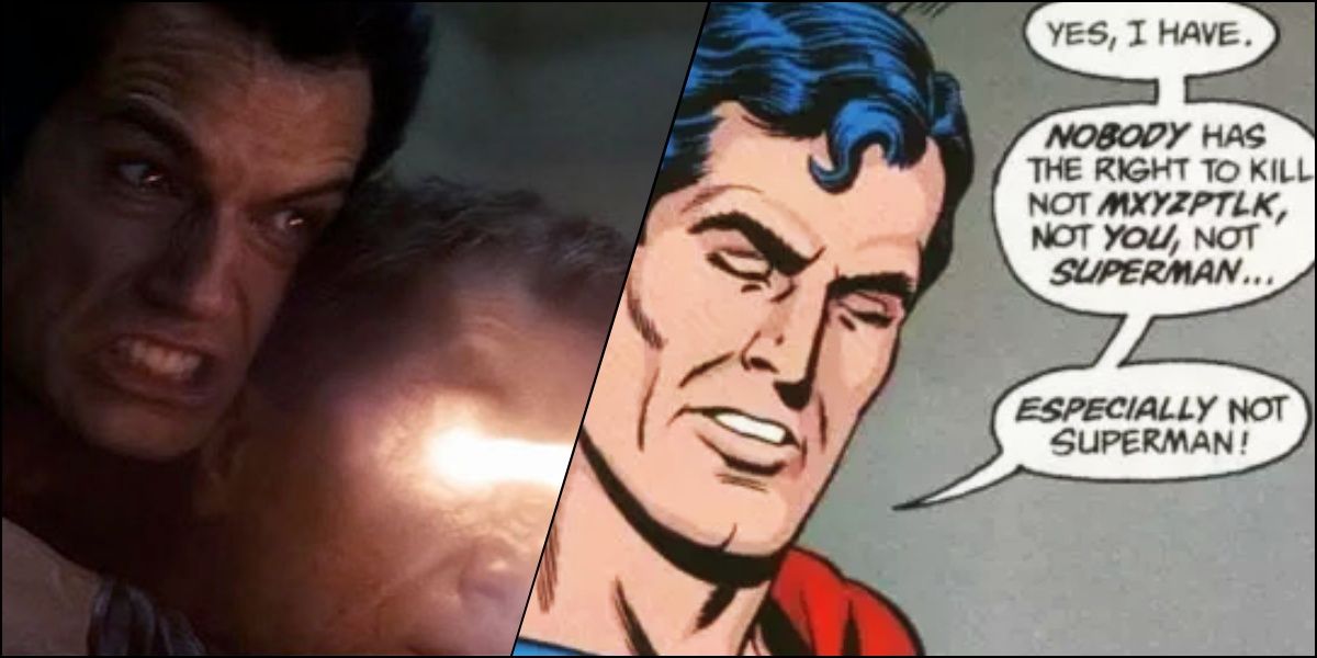 Split Image of Superman snapping Zod's Neck in Man Of Steel and Superman No Killing panel 