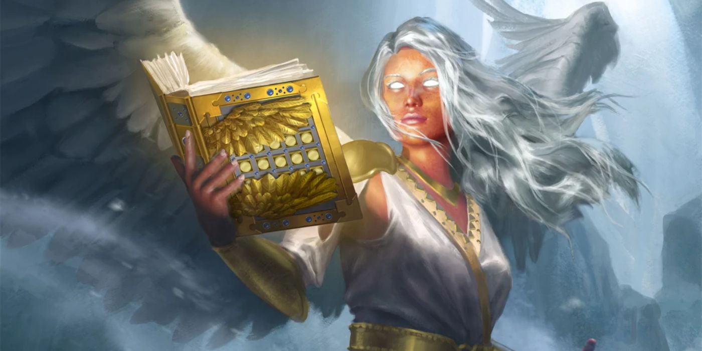 the book of exalted deeds in dnd held by an angelic figure