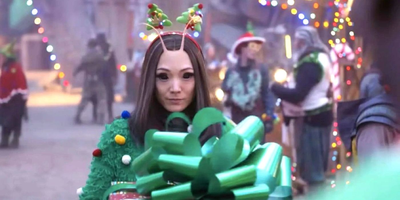 Mantis holds presents in The Guardians Of The Galaxy Holiday Special.