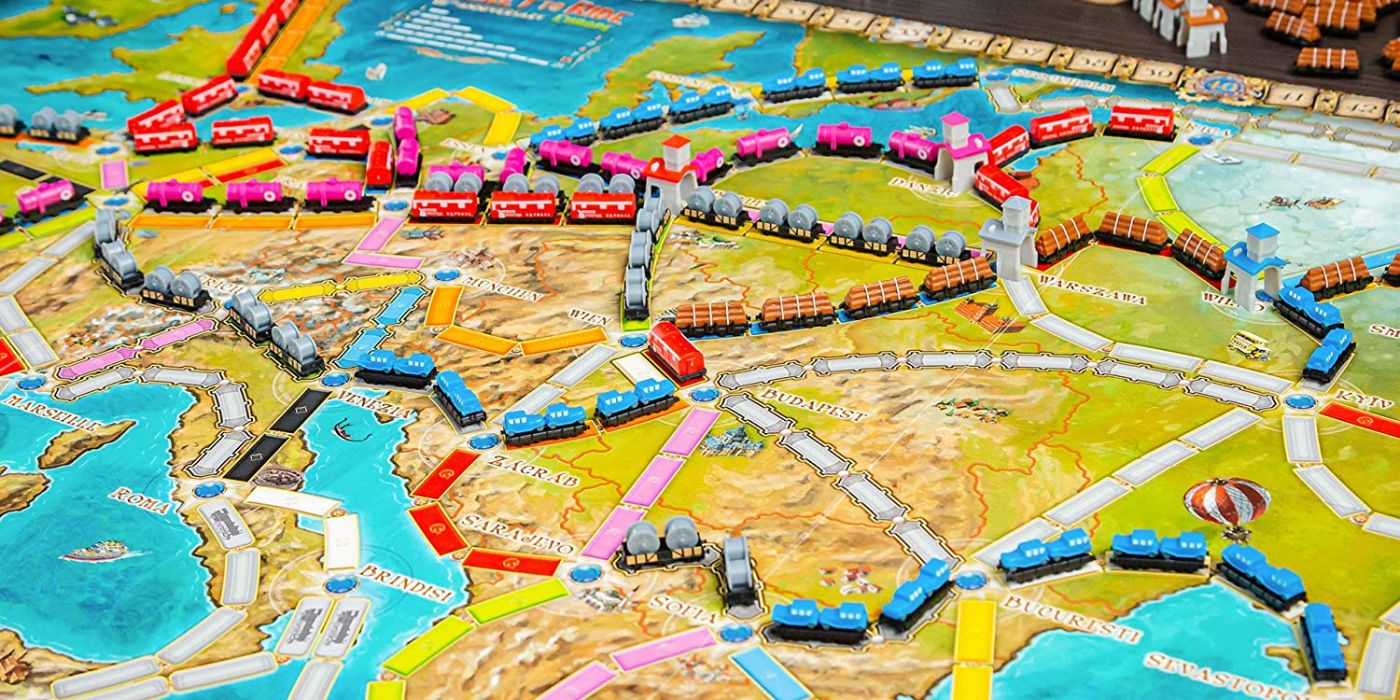 The board for ticket to ride europe: 15th anniversary edition with trains of many colors