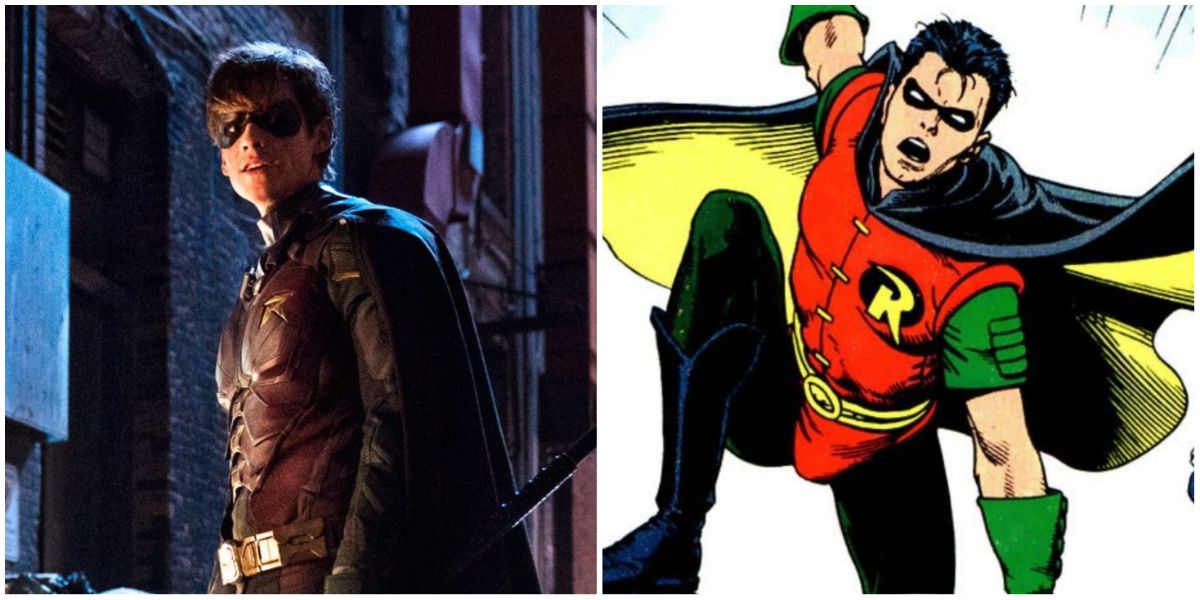 A split image of Robin in HBO's Titans and Robin in DC Comics