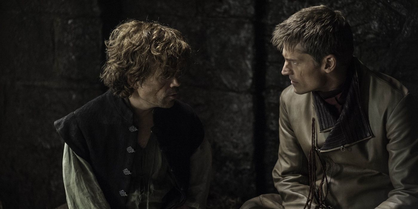 Tyrion Lannister and Jaime Lannister talking in Game of Thrones