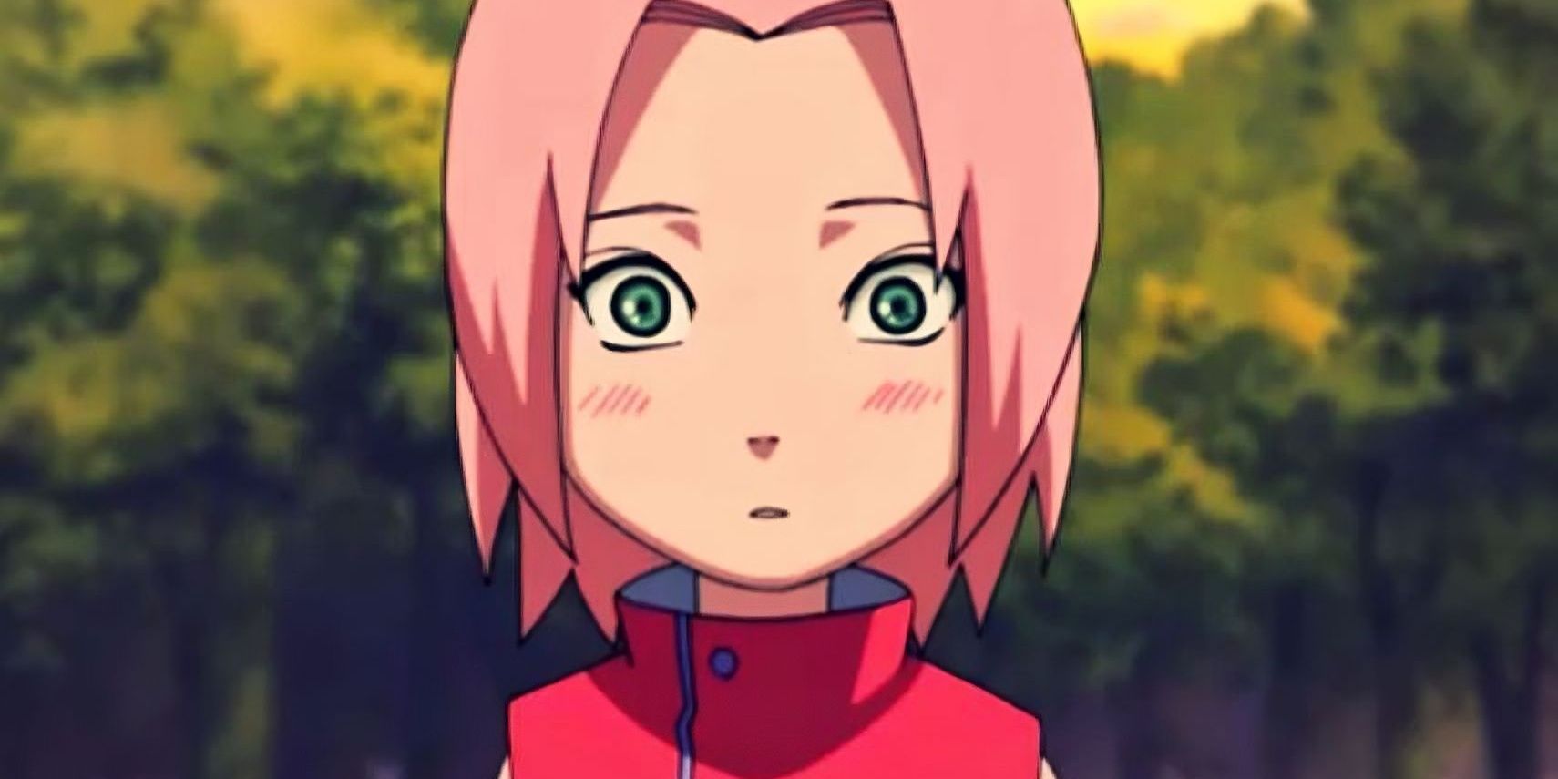 Young Sakura Haruno blushing in Naruto anime