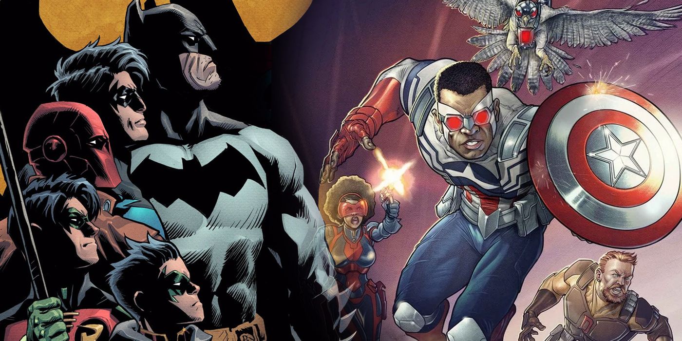 Batman and Captain America with their sidekicks split image