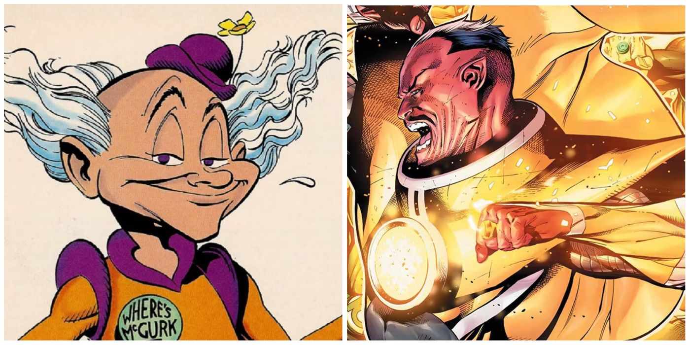 split image of Mister Mxyzptlk and Sinestro from DC Comics
