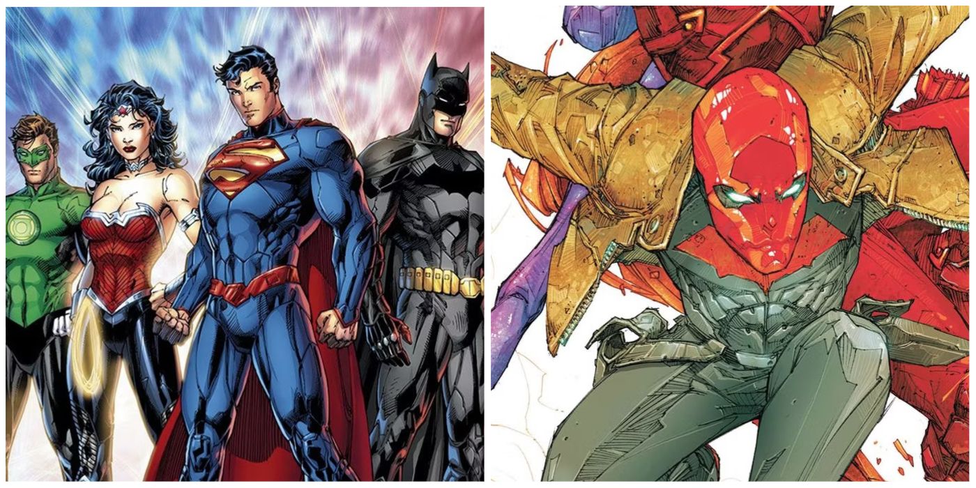Split image of Justice League and Red Hood and the Outlaws from New 52