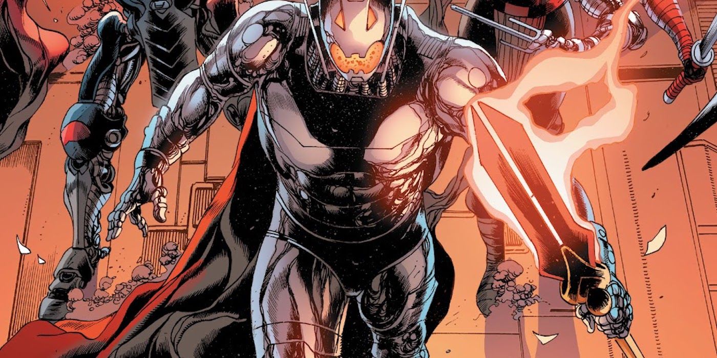 Ultron smoldering with a sword in hand in Marvel Comics