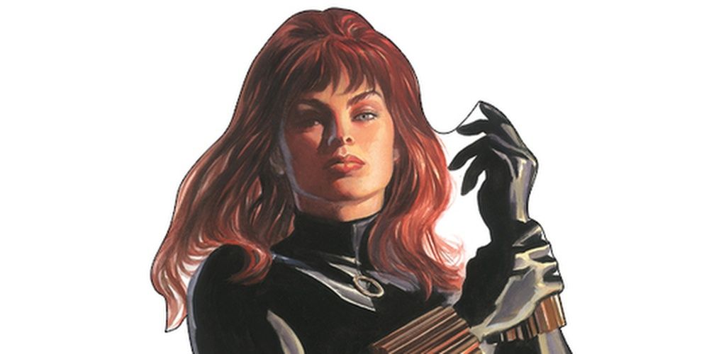 Black Widow adjusts her sleeve in an Alex Ross drawing