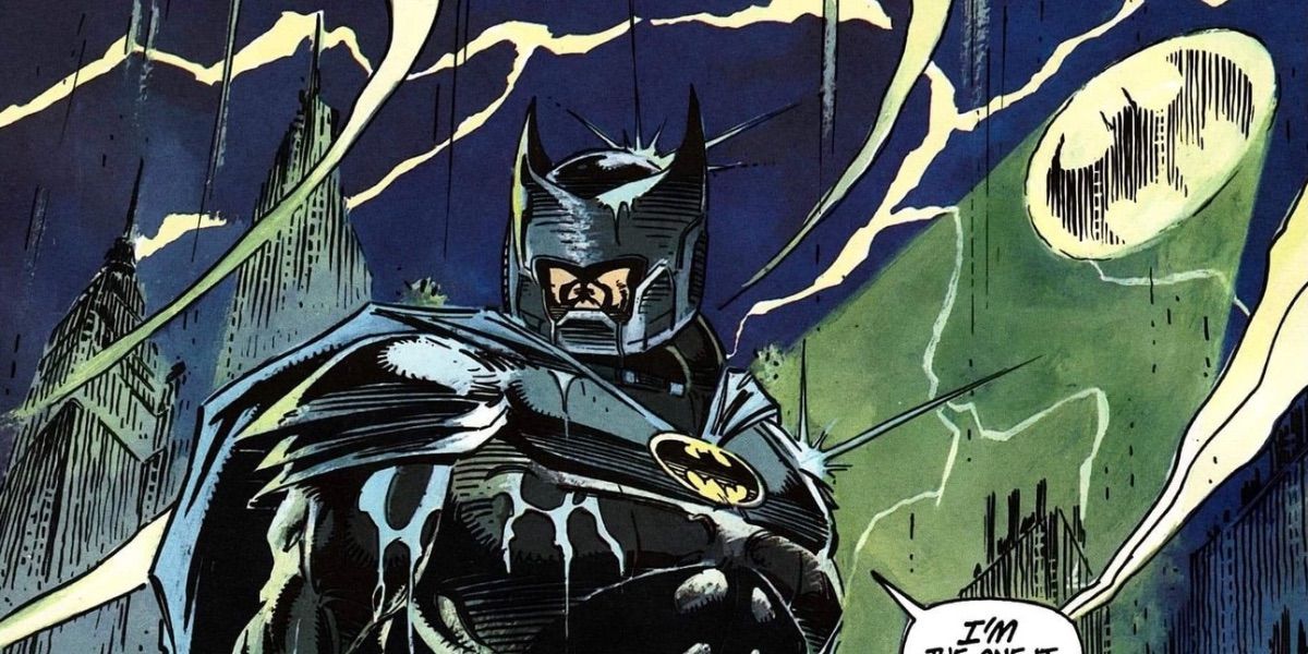 Batman vestindo um traje blindado em Batman Versus Predator