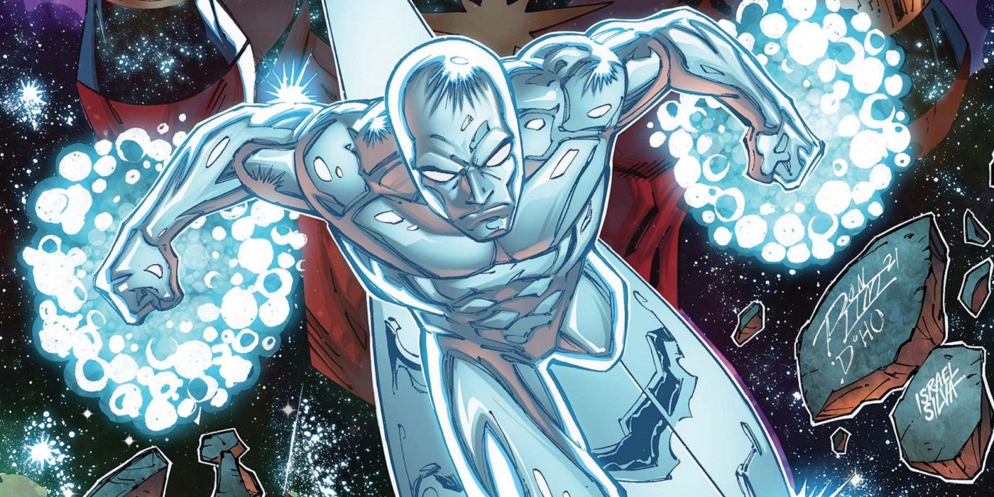 Silver Surfer using the power cosmic in Silver Surfer Rebirth Marvel Comics