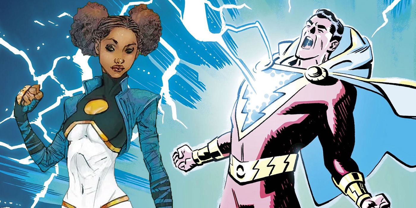 Power Girl and Shazam from DC Comics split image