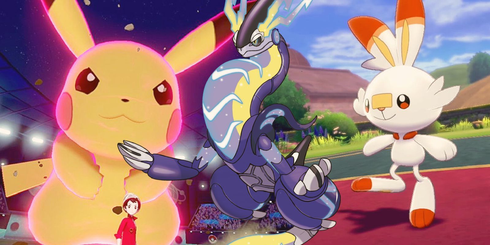 Pikachu dynamaxed, Miraidon and Scorbunny