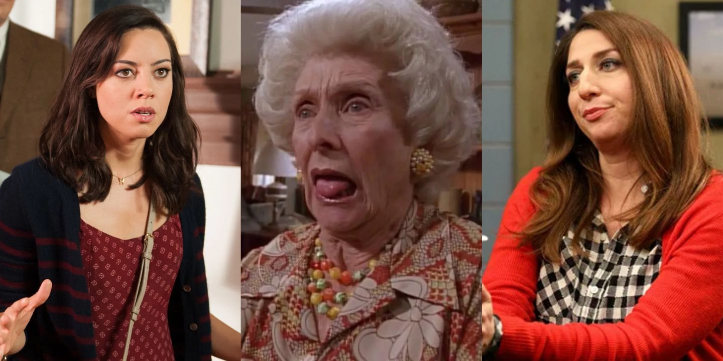 A split image of April in Parks & Rec, Ida in Malcolm in the Middle, and Gina in Brooklyn Nine-Nine