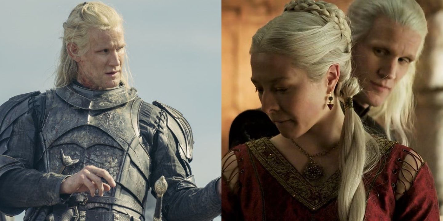 A split image of Daemon Targaryen and Rhaenyra Targaryen in House of the Dragon