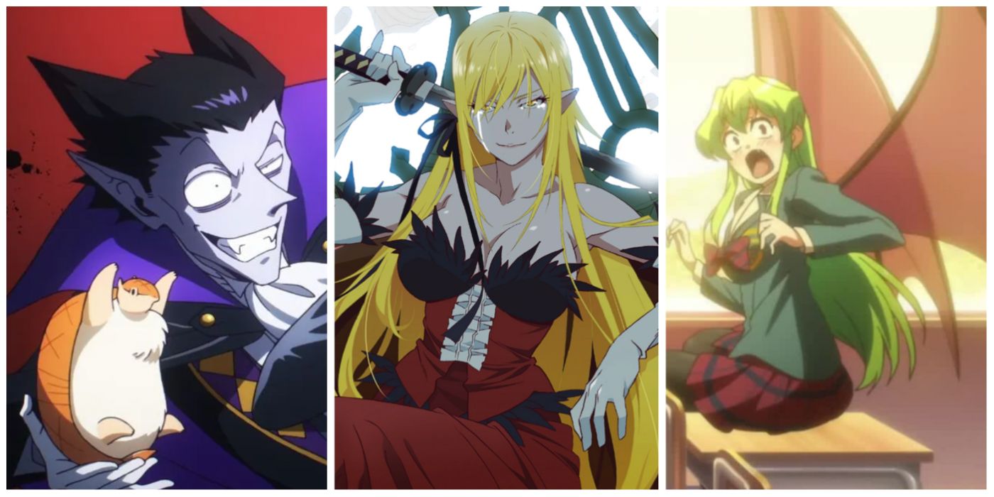 A split image of vampires from Vampire Dies In No Time, Bakemonogatari, and My Monster Secret