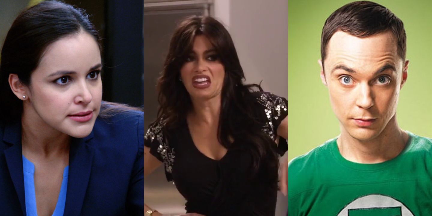 Amy Santiago in Brooklyn Nine-Nine, Gloria in Modern Family, and Sheldon Cooper in The Big Bang Theory