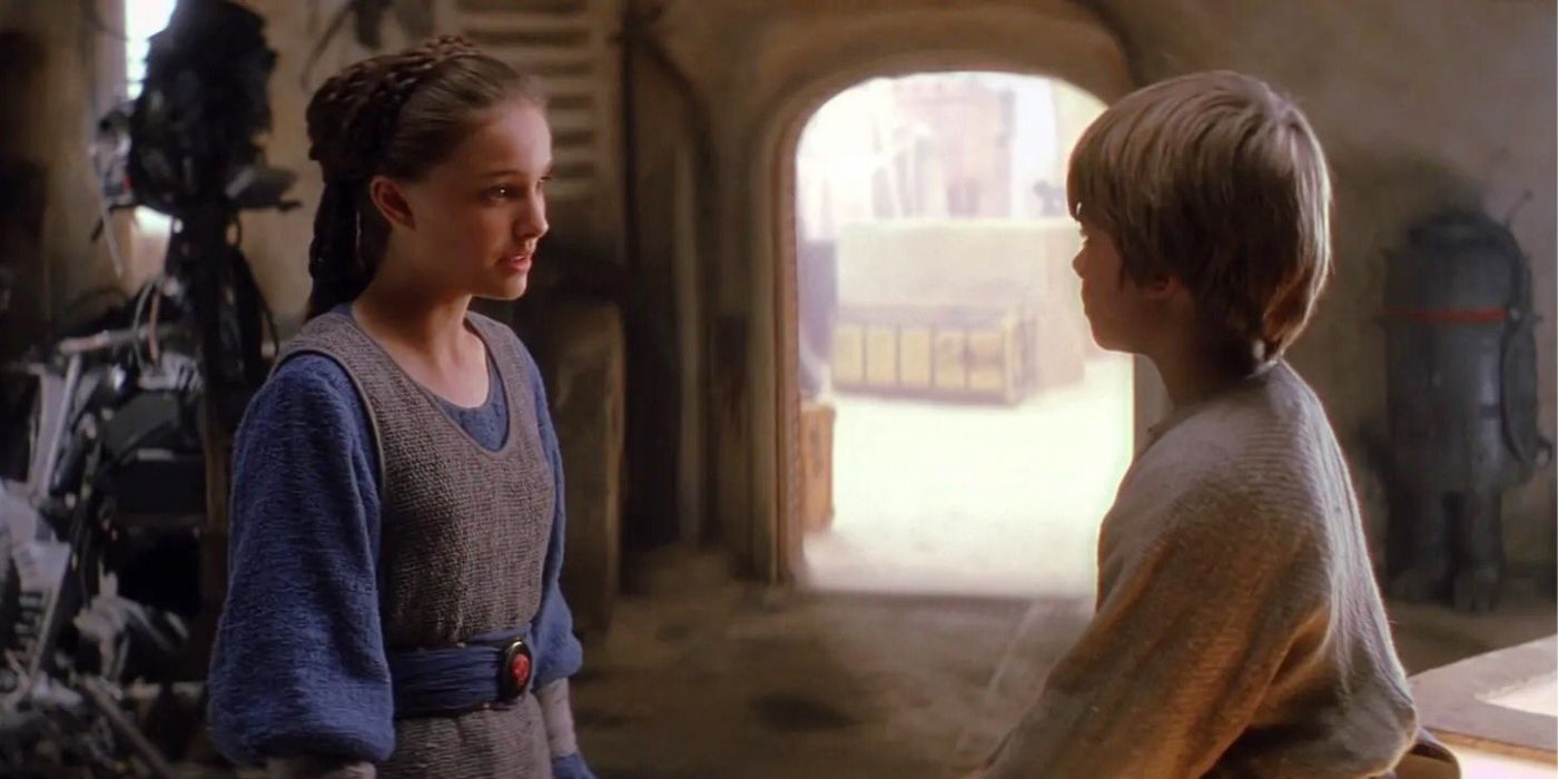 Padme Amidala conhece Anakin Skywalker em Star Wars Episódio I: A Ameaça Fantasma