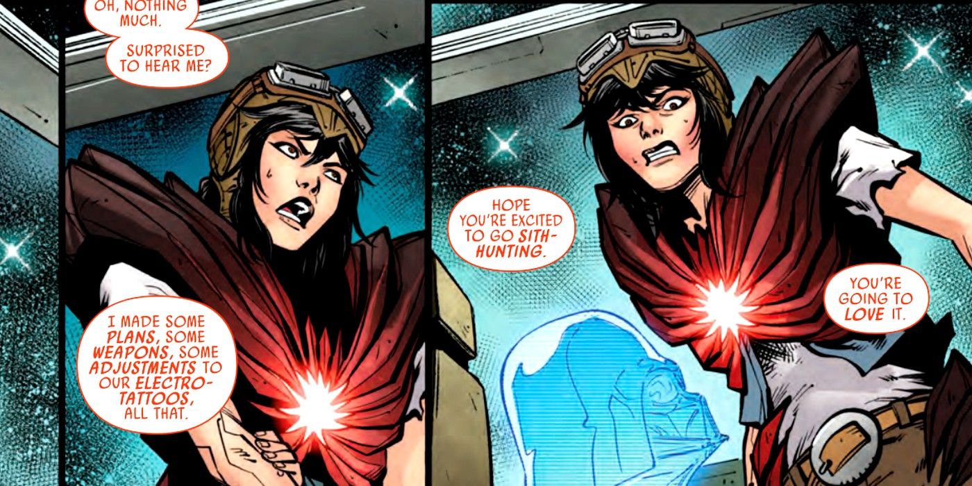 Aphra e Spark Eternal conversam sobre seus planos de caçar Vader