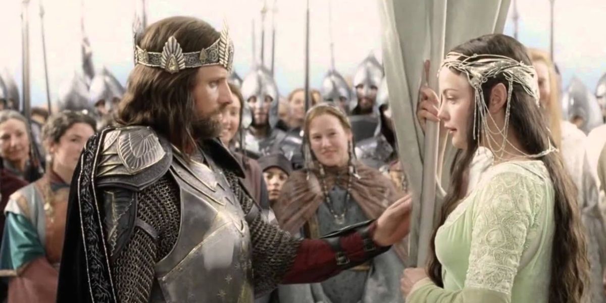 Aragorn and Arwen at his coronation in The Lord of the Rings: The Return of the King