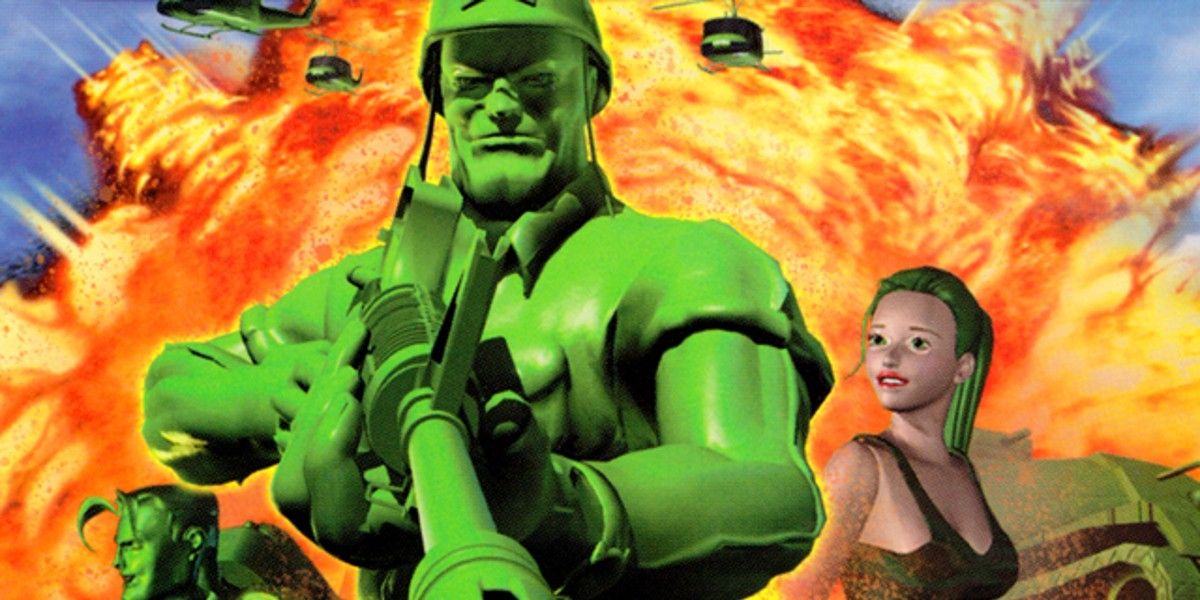 Sarge and other characters backdropped by an explosion