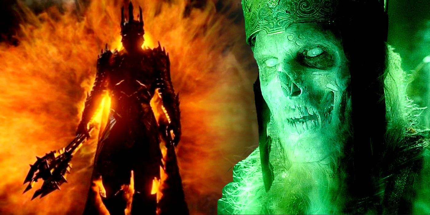 From The Lord of the Rings, Sauron alongside the king of the Army of the Dead.