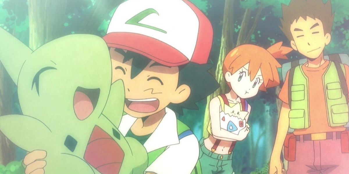 Ash caring for a baby Larvitar in Pokemon