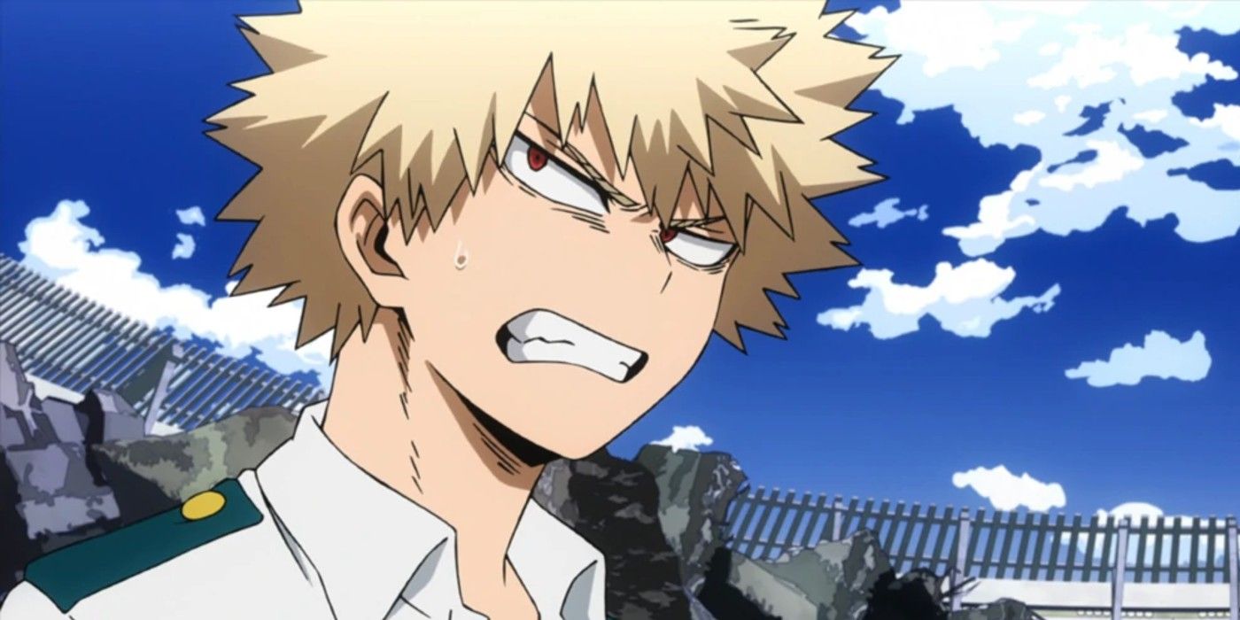 Bakugo looking angry after failing the Provisional License Exam in My Hero Academia.