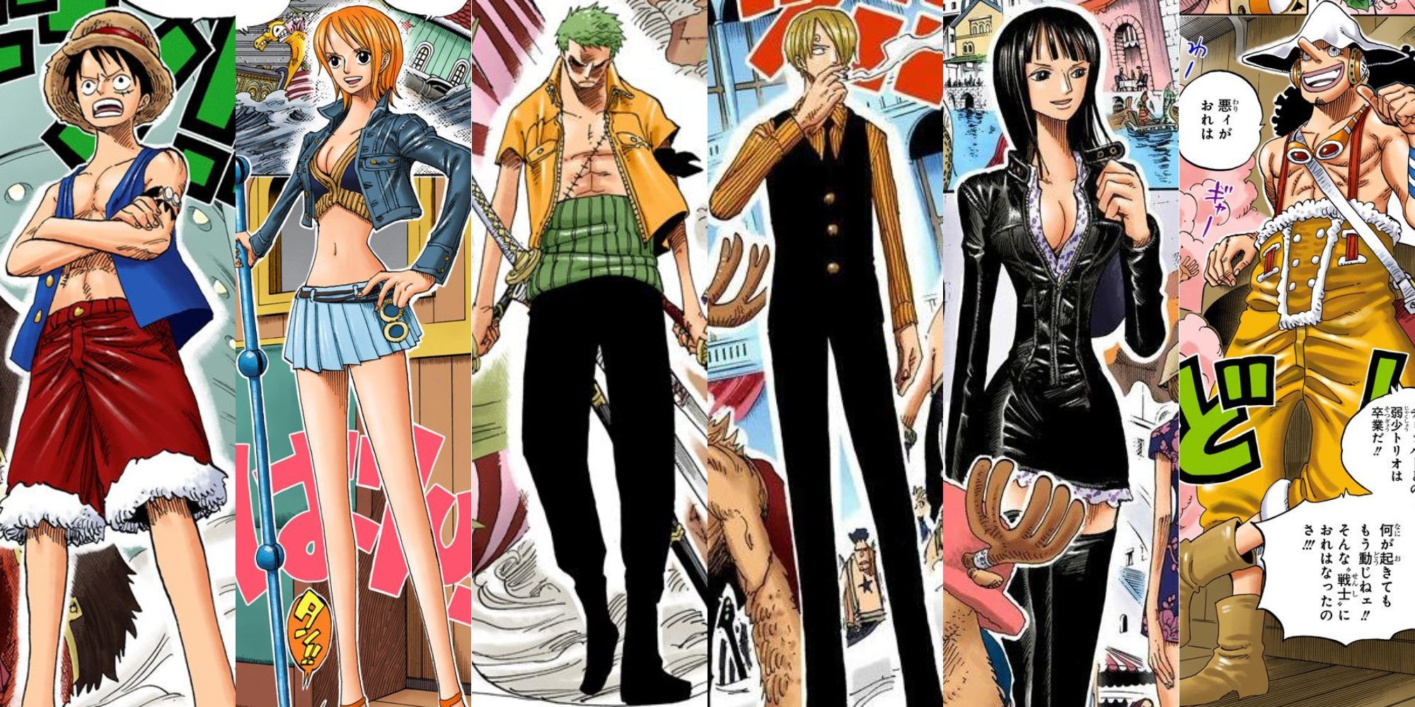 A piece of straw hat pirates wearing different clothes