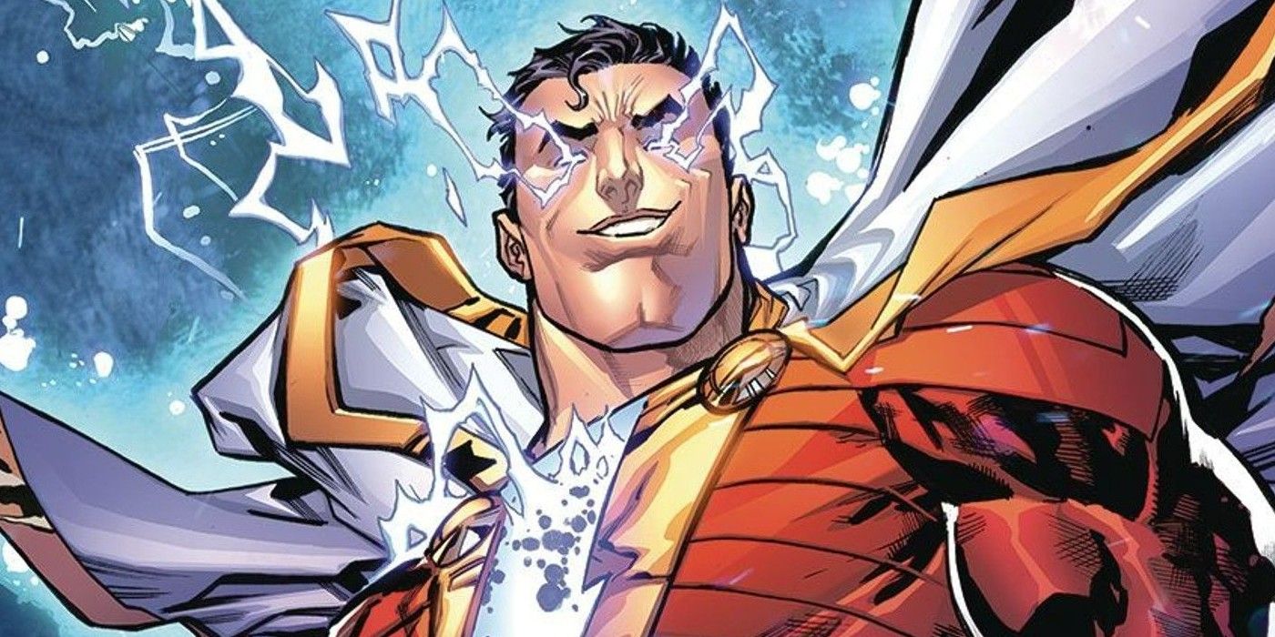 An image of Billy Batson as Shazam in DC Comics, his eyes crackling with energy