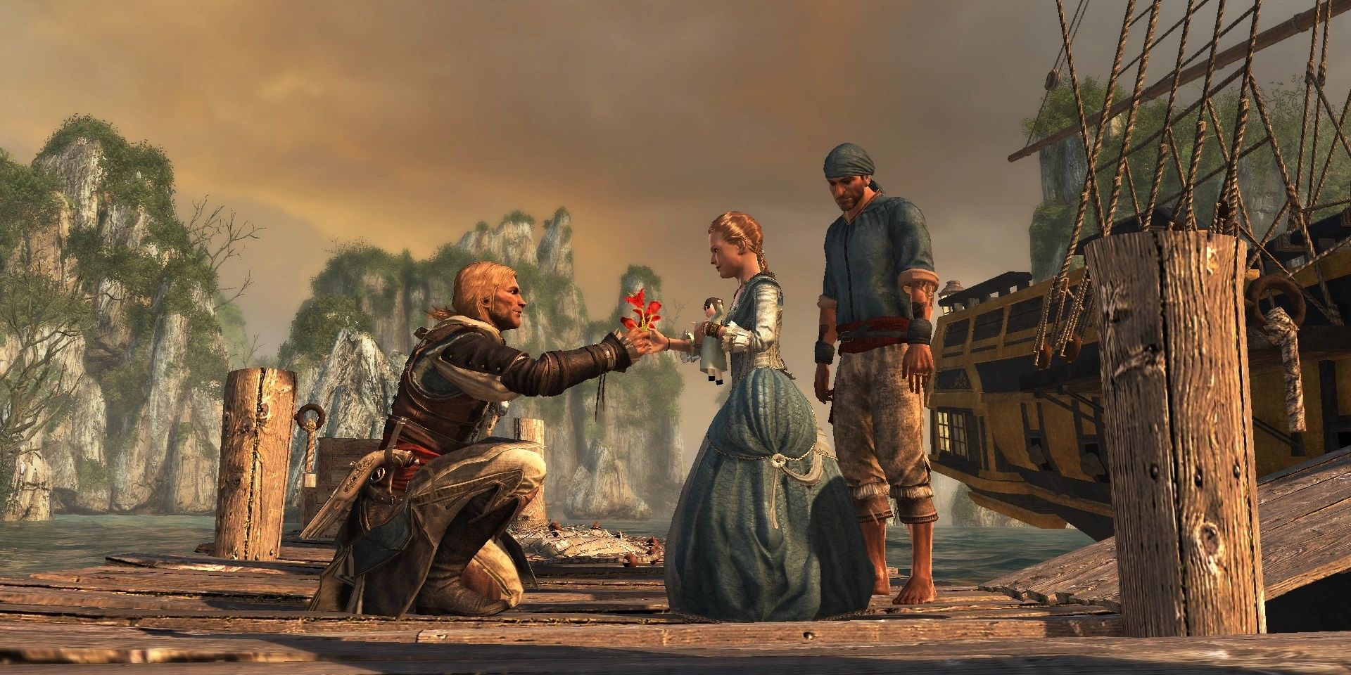 Edward Kenway meets his daughter at the end of Assassin's Creed IV: Black Flag