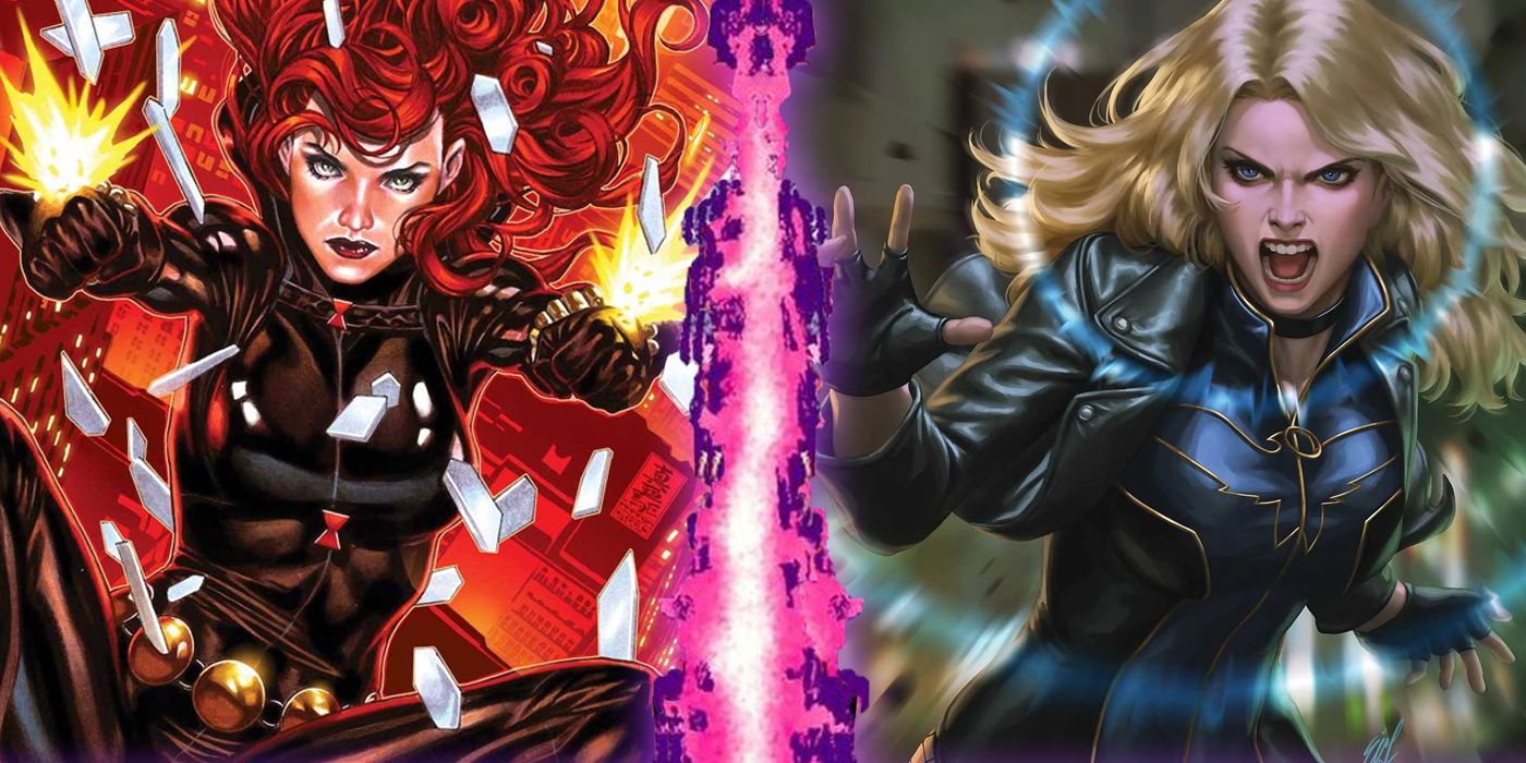 Black Widow and Black Canary separated by the Marvel vs DC border
