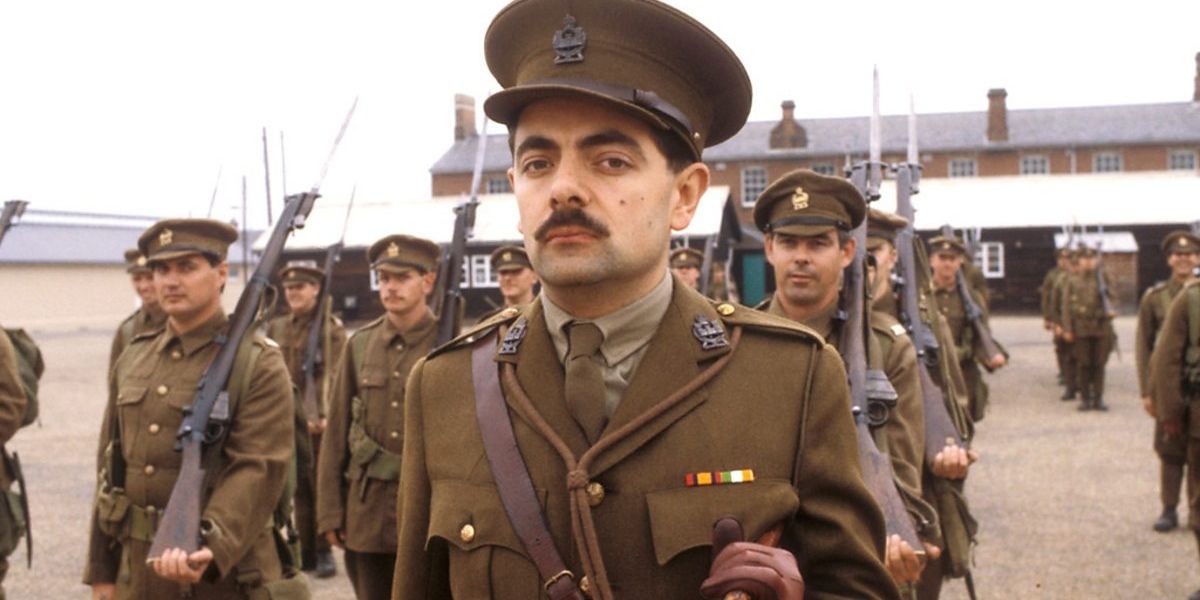 Rowan Atkinson marching as Captain Blackadder in Blackadder Goes Forth