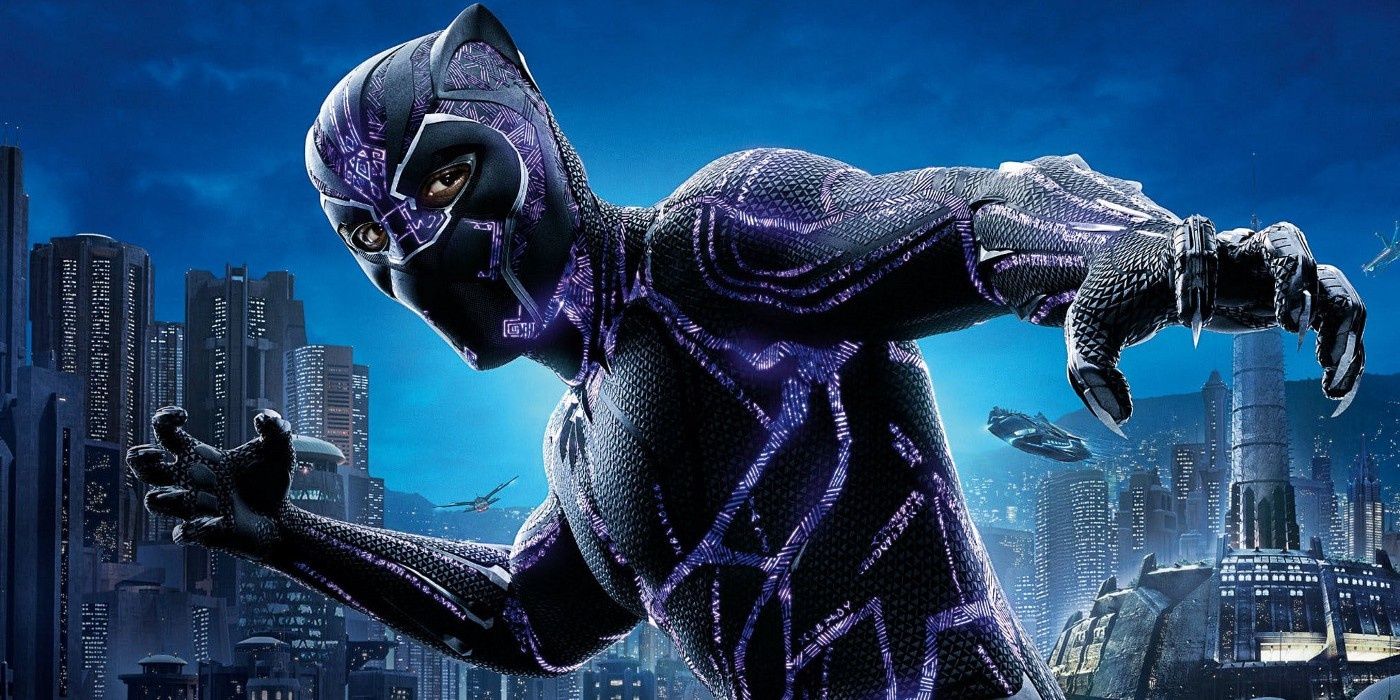 Chadwick Boseman's Black Panther stands in an action pose
