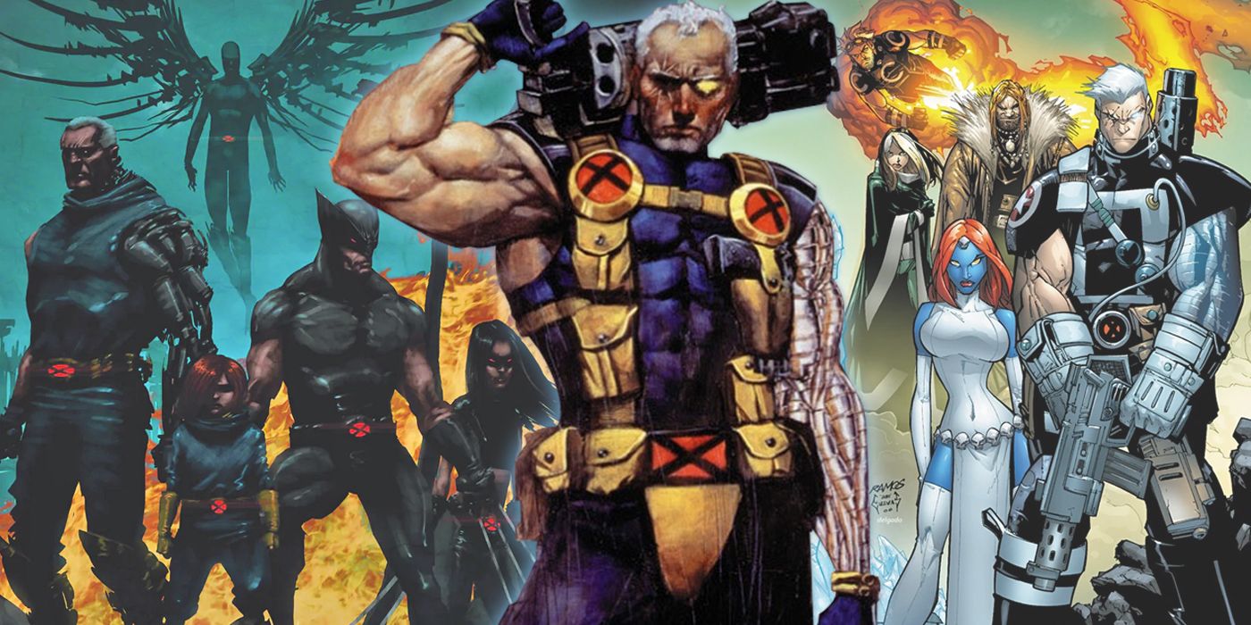Cable with his X-Men and X-Force rosters in the background