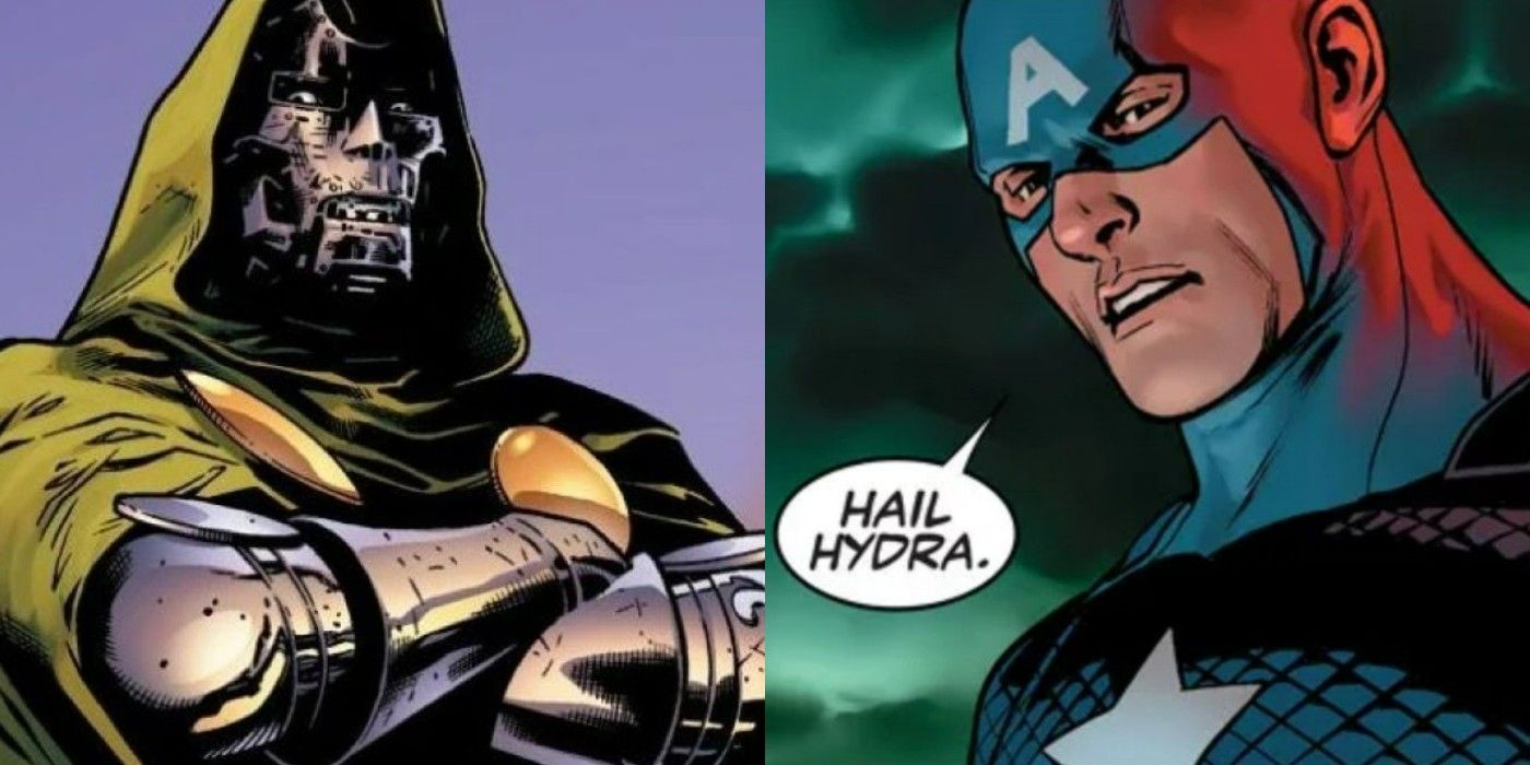 A split image of Doctor Doom and Captain America from Marvel Comics