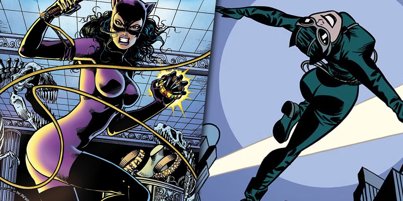 Catwoman in her original costume and Darwyn Cooke's redesign